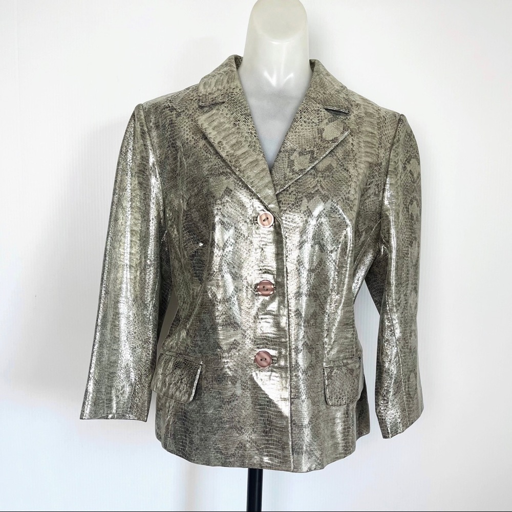 Spiezel 100% leather jacket metallic silver snakeskin print